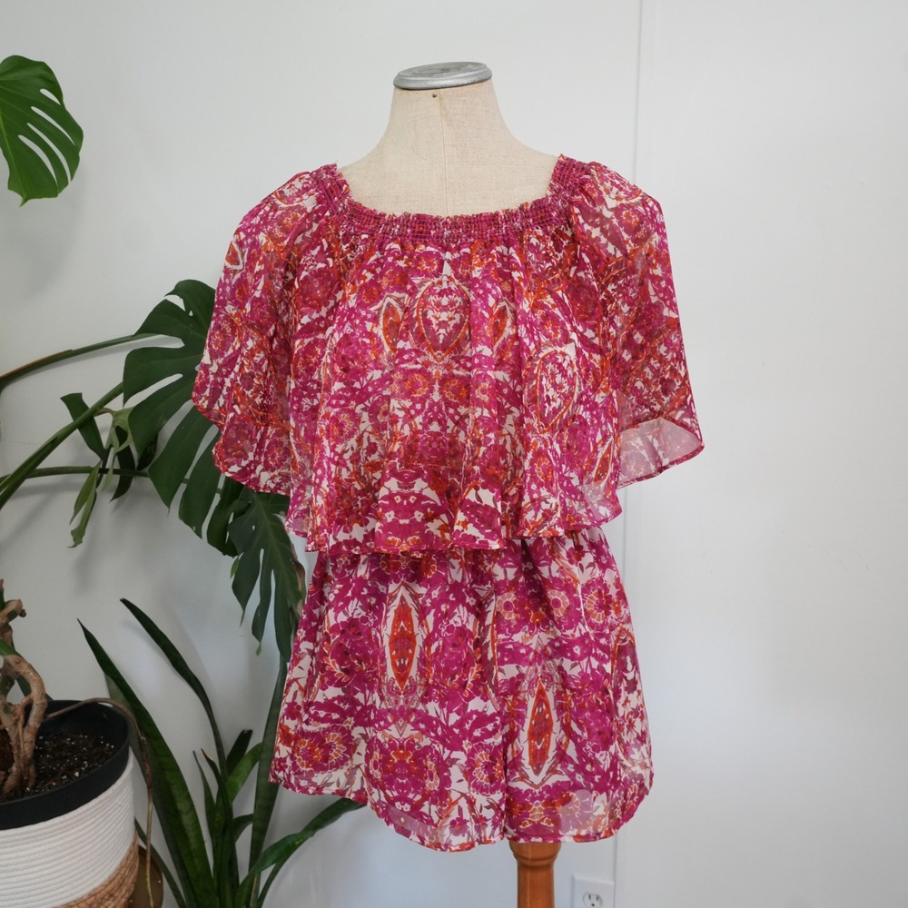 Show Me Your Mumu Romper‎ Womens Medium Pink Orange Paisley Boho Ruffle Festival